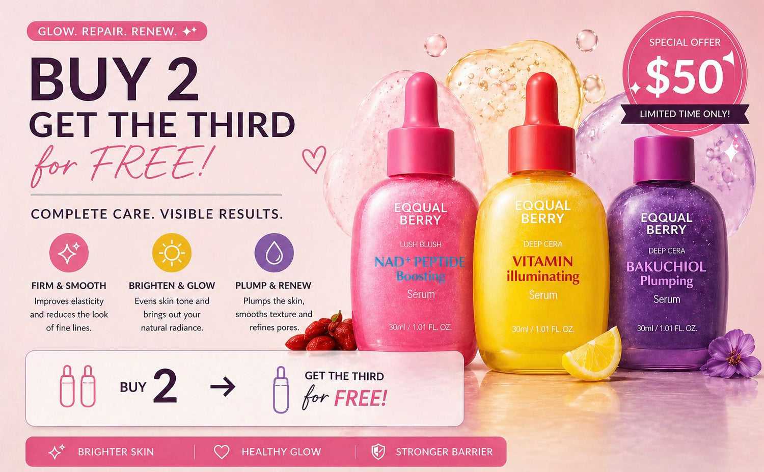 EQQUALBERRY Glow Serum Trio — Complete Anti-Aging Routine